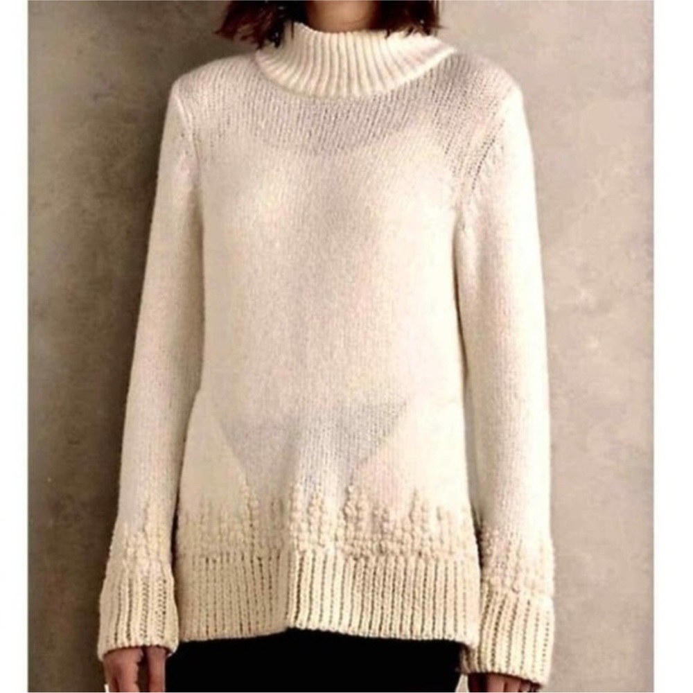Anthropologie Sleeping on Snow Ivory Ribbed Turtleneck Sweater With Pockets M